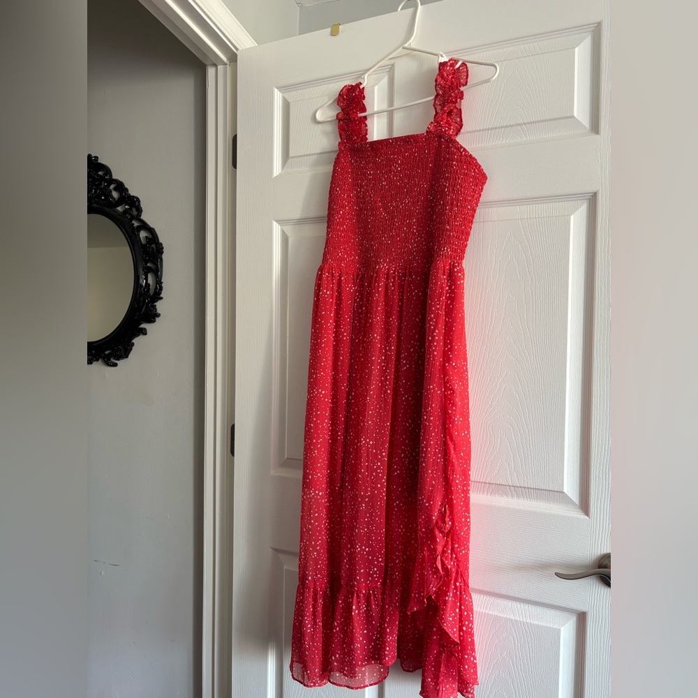 Red Sleeveless Square Neck Midi Sundress